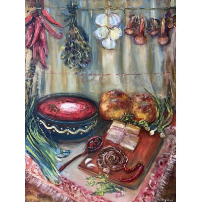 “Ukrainian Lunch. Borscht” – Original Painting on canvas by Marina Stognieva